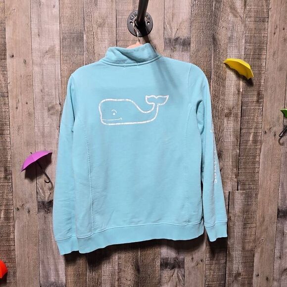 Vineyard Vines 1/4 Zip Pullover Sweater Womens Seafoam Blue Whale Logo - Picture 3 of 6